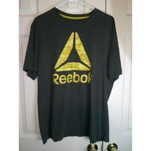 Vintage Reebok Men's Athletic Logo T-Shirt‎ Workout Gym Sport Charcoal Yellow